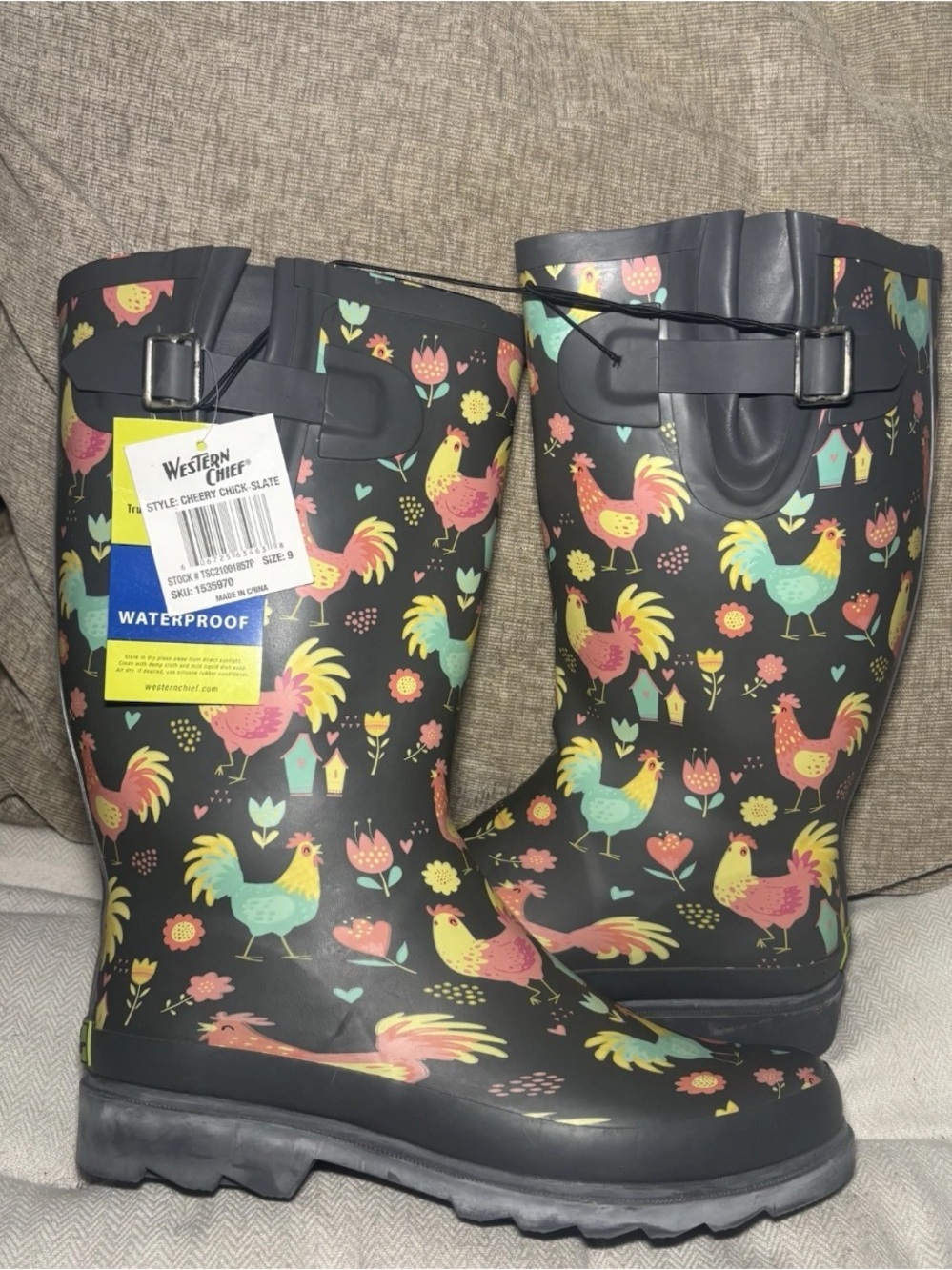 Western Chief Cheery Chick Slate Waterproof Rain Boots Women’s Size 9